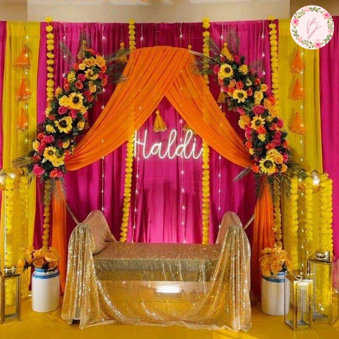 Golden Glam Haldi Arch Setup