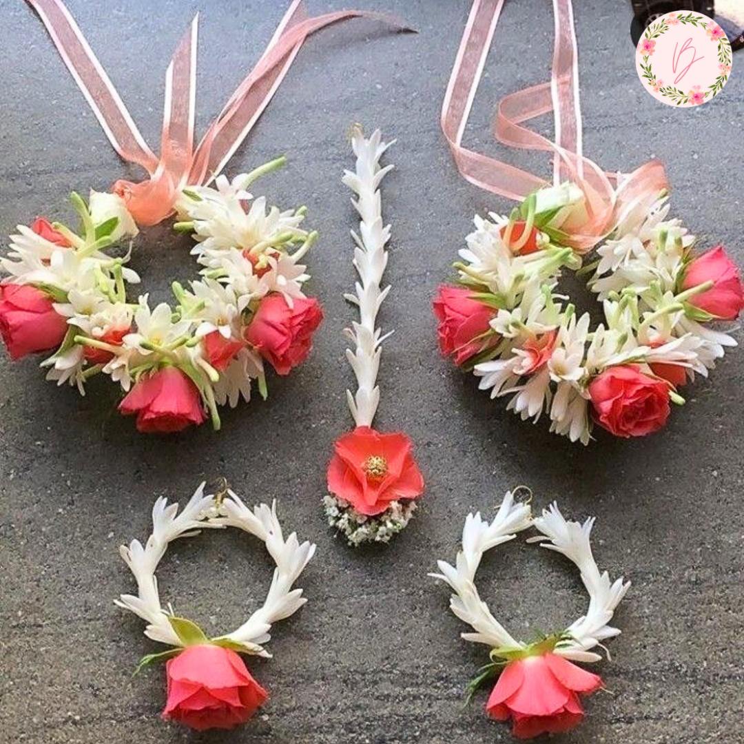 Blush Aura Haldi Floral Jewellery Set