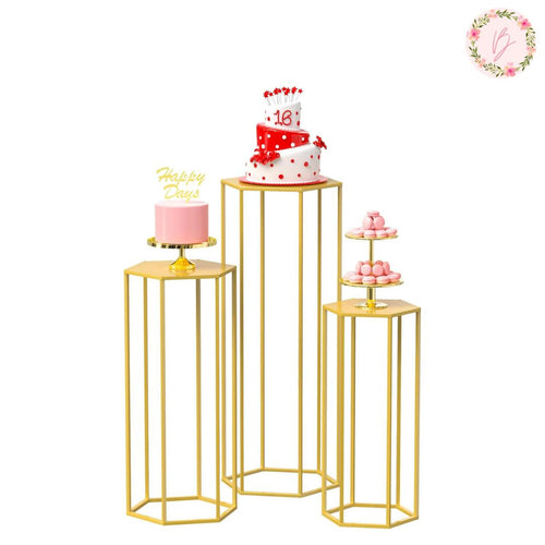 Gold Hexagon Pedestal Stands Rental