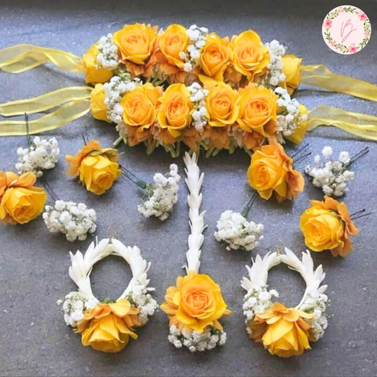 Golden Bloom Haldi Floral Jewellery Set
